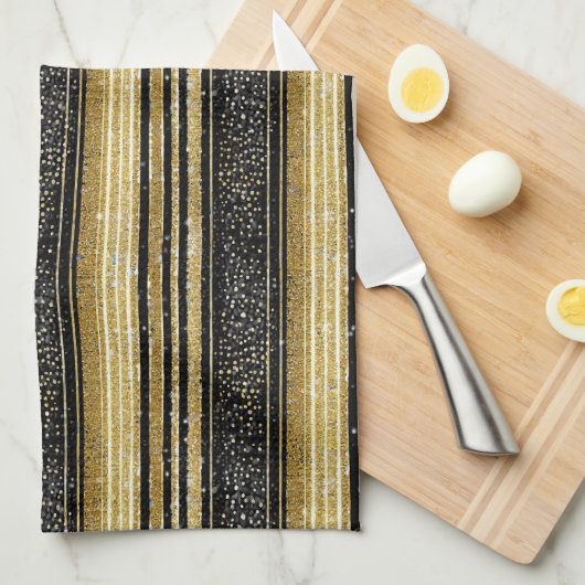 Zwart Goud Kerstmispatroon#28 ID1009 Theedoek (Quarter Fold)