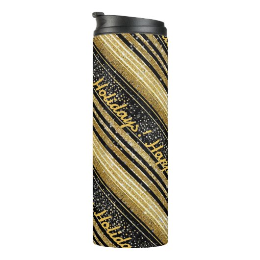 Zwart Goud Kerstmispatroon#28 ID1009 Thermosbeker (Geroteerd rechts)