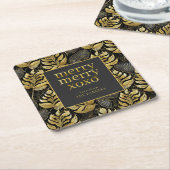 Zwart Goud Kerstmispatroon#29 ID1009 Kartonnen Onderzetters (Schuin)