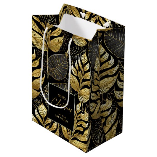 Zwart Goud Kerstmispatroon#29 ID1009 Medium Cadeauzakje (Voorkant Gekanteld)