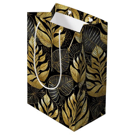 Zwart Goud Kerstmispatroon#29 ID1009 Medium Cadeauzakje (Achterkant Gekanteld)