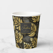 Zwart Goud Kerstmispatroon#29 ID1009 Papieren Bekers (Voorkant)