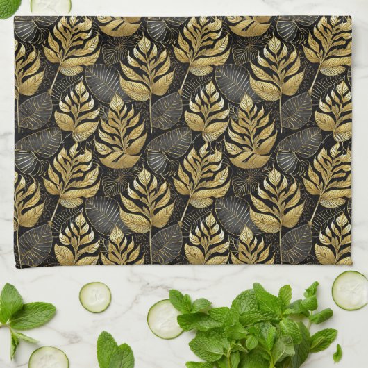 Zwart Goud Kerstmispatroon#29 ID1009 Theedoek (Gevouwen)