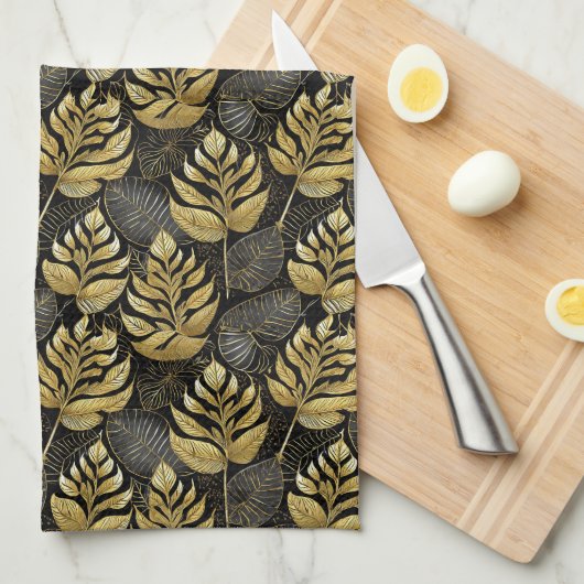 Zwart Goud Kerstmispatroon#29 ID1009 Theedoek (Quarter Fold)