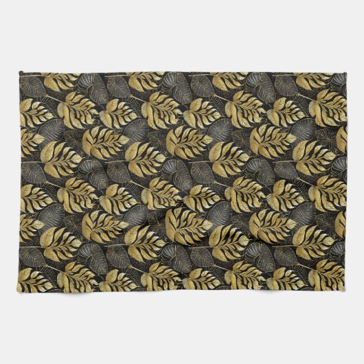 Zwart Goud Kerstmispatroon#29 ID1009 Theedoek (Horizontaal)