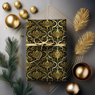 Zwart Goud Kerstmispatroon#30 ID1009 Cadeaupapier