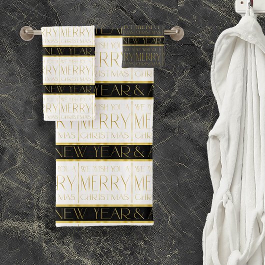 Zwart Goud Kerstmispatroon#35 ID1009 Bad Handdoek