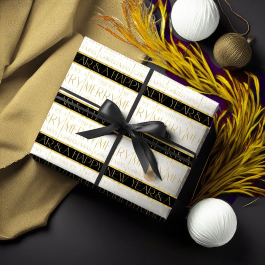 Zwart Goud Kerstmispatroon#35 ID1009 Cadeaupapier