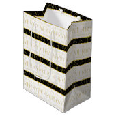 Zwart Goud Kerstmispatroon#35 ID1009 Medium Cadeauzakje (Voorkant Gekanteld)