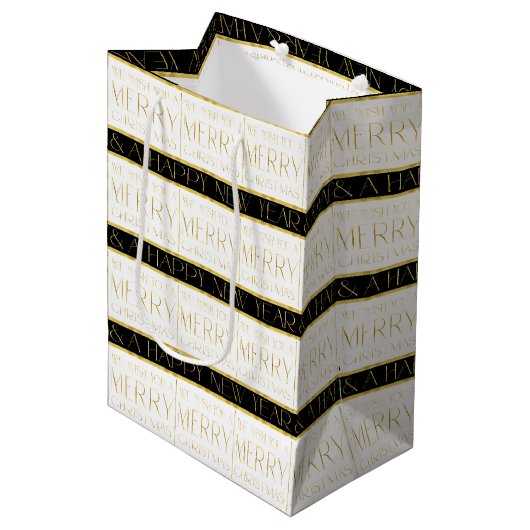 Zwart Goud Kerstmispatroon#35 ID1009 Medium Cadeauzakje (Voorkant Gekanteld)