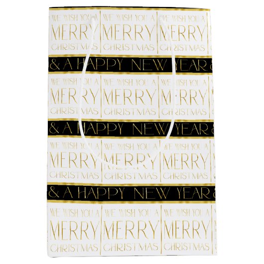 Zwart Goud Kerstmispatroon#35 ID1009 Medium Cadeauzakje (Voorkant)