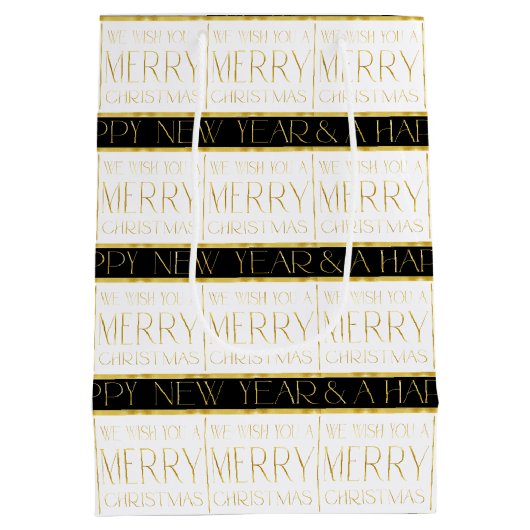 Zwart Goud Kerstmispatroon#35 ID1009 Medium Cadeauzakje (Achterkant)