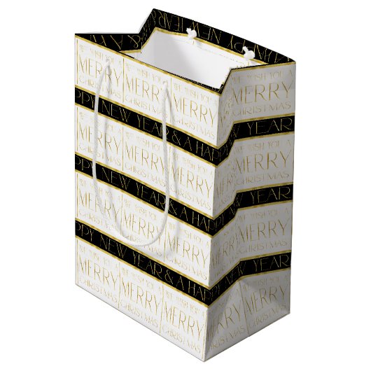 Zwart Goud Kerstmispatroon#35 ID1009 Medium Cadeauzakje (Achterkant Gekanteld)