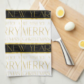 Zwart Goud Kerstmispatroon#35 ID1009 Theedoek (Quarter Fold)