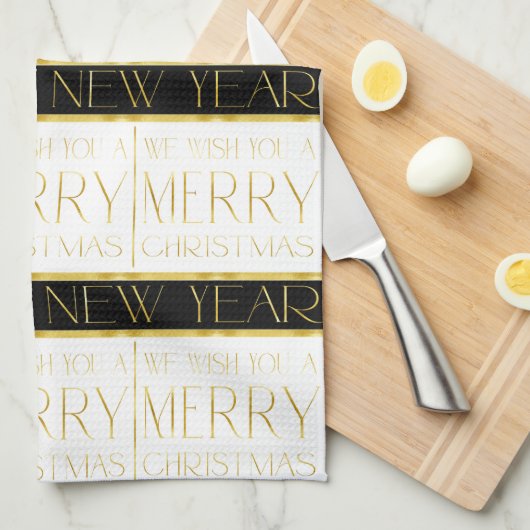 Zwart Goud Kerstmispatroon#35 ID1009 Theedoek (Quarter Fold)