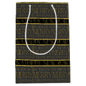 Zwart Goud Kerstmispatroon#35b ID1009 Medium Cadeauzakje (Voorkant)