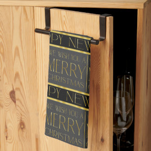 Zwart Goud Kerstmispatroon#35b ID1009 Theedoek