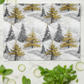 Zwart Goud Kerstmispatroon#4 ID1009 Theedoek (Gevouwen)