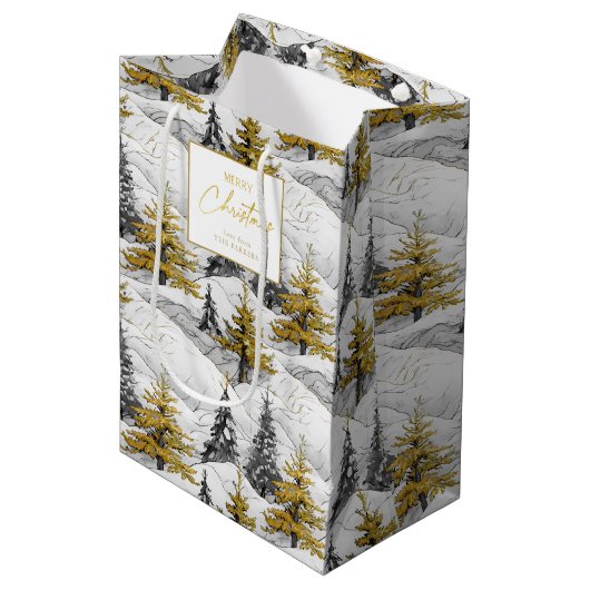 Zwart Goud Kerstmispatroon#4 ID1009 Verpakking Medium Cadeauzakje (Voorkant Gekanteld)