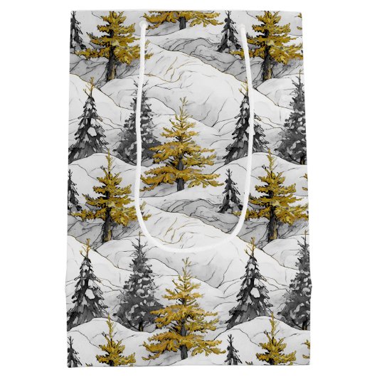 Zwart Goud Kerstmispatroon#4 ID1009 Verpakking Medium Cadeauzakje (Achterkant)