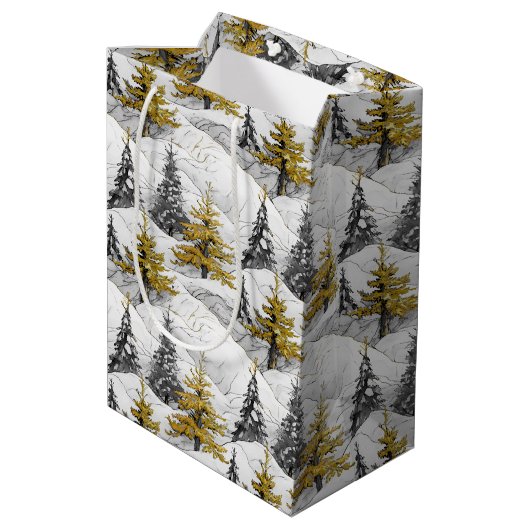 Zwart Goud Kerstmispatroon#4 ID1009 Verpakking Medium Cadeauzakje (Achterkant Gekanteld)