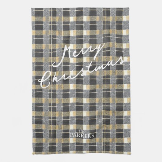 Zwart Goud Kerstmispatroon#7 ID1009 Theedoek (Verticaal)