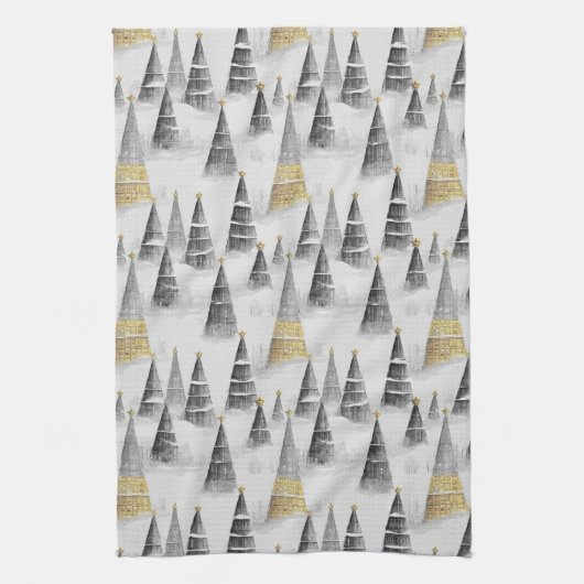 Zwart Goud Kerstmispatroon#8 ID1009 Theedoek (Verticaal)