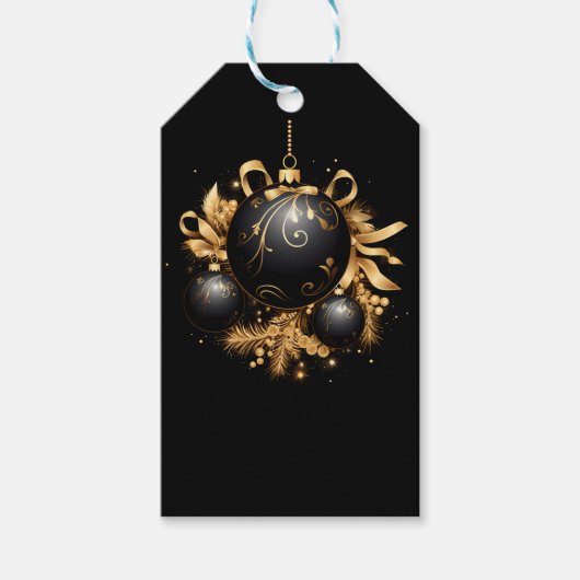 ZWART & GOUD KERSTORNAMENT CADEAULABEL (Voorkant)