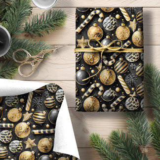 Zwart Goud Kerstpatroon#12 ID1009 Cadeaupapier