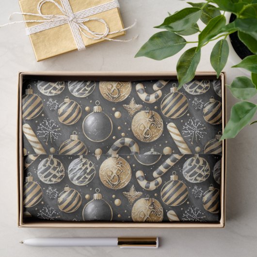 Zwart Goud Kerstpatroon#12 ID1009 Tissuepapier (Geschenk)