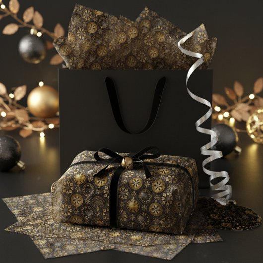 Zwart Goud Kerstpatroon#20 ID1009 Tissuepapier