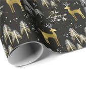 Zwart & Goud Kerstrendier Gepersonaliseerde Naam Cadeaupapier (Rol Hoek)