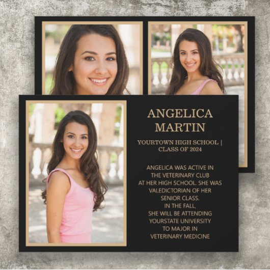 Zwart Goud Klasse 2024 Afstuderen Foto Aankondiging