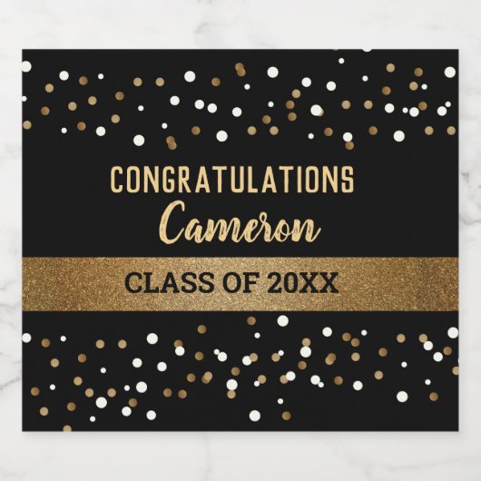 Zwart Goud Klasse van 2024 Afstuderen Mousserende  Sparkling Wijnetiket (Enkel label)