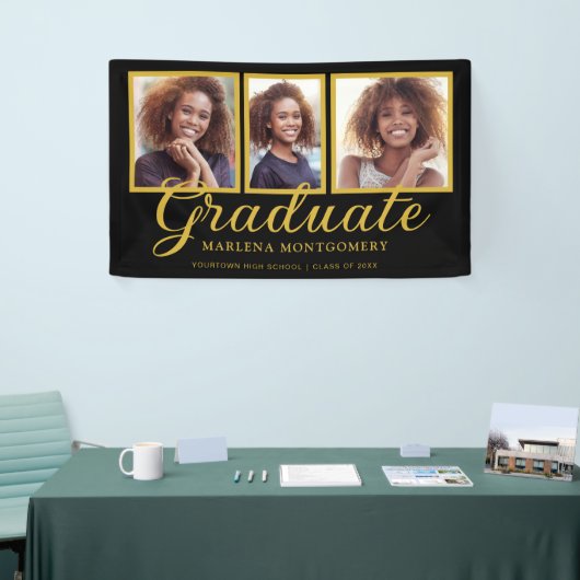 Zwart Goud Klasse van 2024 Foto Afstuderen Spandoek (Beurs)