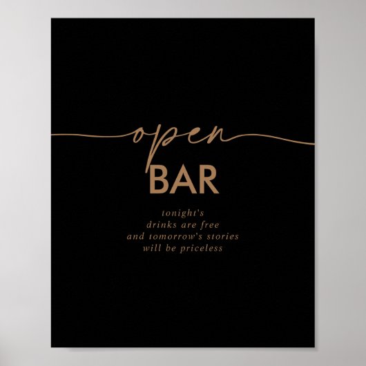 Zwart Goud Klassiek Bruiloft Open Bar Teken Poster (Voorkant)