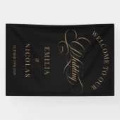 Zwart Goud Klassiek Bruiloft Welkomstbord Spandoek (Horizontaal)