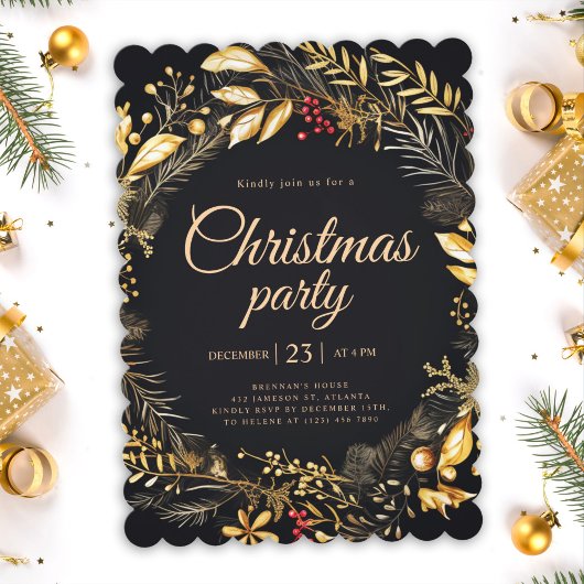 Zwart Goud Klassiek Elegant Kerstfeest Kaart
