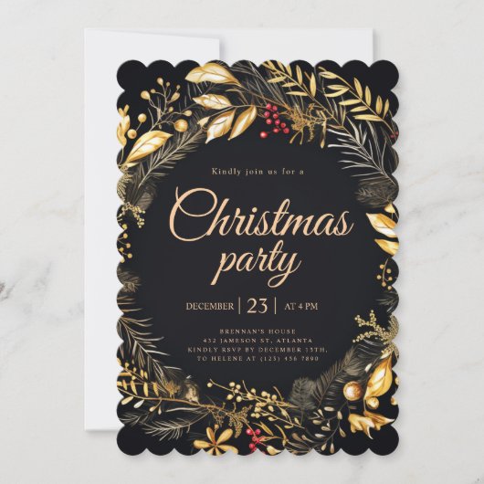 Zwart Goud Klassiek Elegant Kerstfeest Kaart (Voorkant)