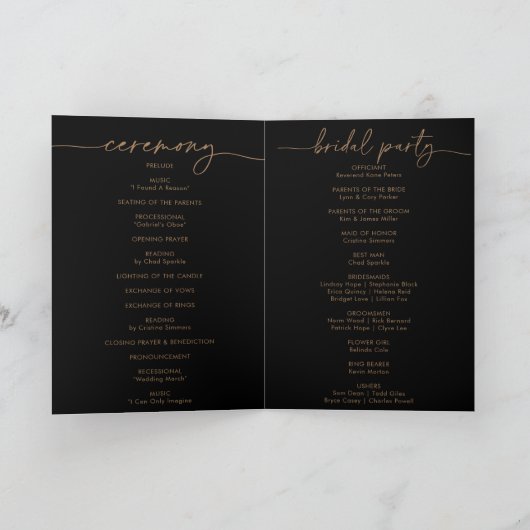 Zwart Goud Klassiek Gevouwen Bruiloft Programma (Binnen)