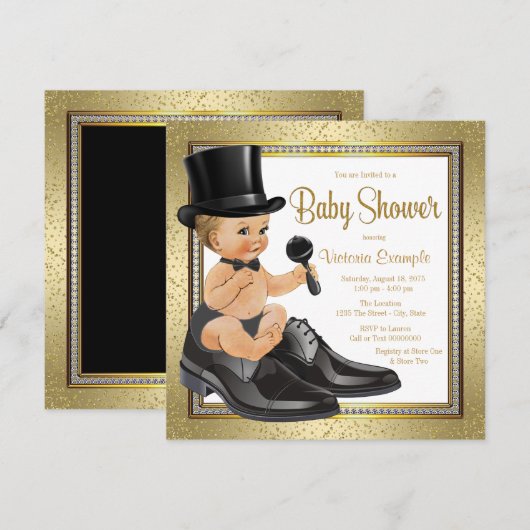 Zwart Goud Klein Man Baby shower Kaart (Voorkant / Achterkant)