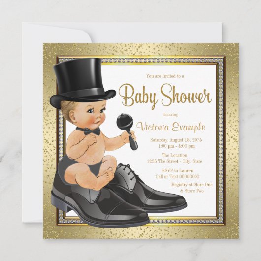 Zwart Goud Klein Man Baby shower Kaart (Voorkant)