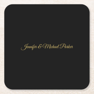 Zwart & Goud Kleur Modern Creatief Script Familie Kartonnen Onderzetters