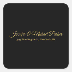 Zwart & Goud Kleur Modern Creatief Script Familie Vierkante Sticker