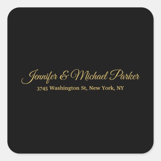 Zwart & Goud Kleur Modern Creatief Script Familie Vierkante Sticker (Voorkant)