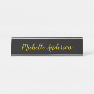 Zwart & Goud Kleur Modern Minimalistisch Naam Bureau Naambordje