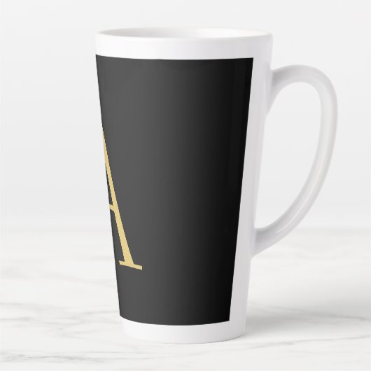 Zwart Goud Kleur Monogram Professioneel Latte Mok (Rechts)