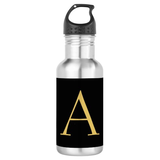 Zwart Goud Kleur Monogram Professioneel Waterfles (Voorkant)