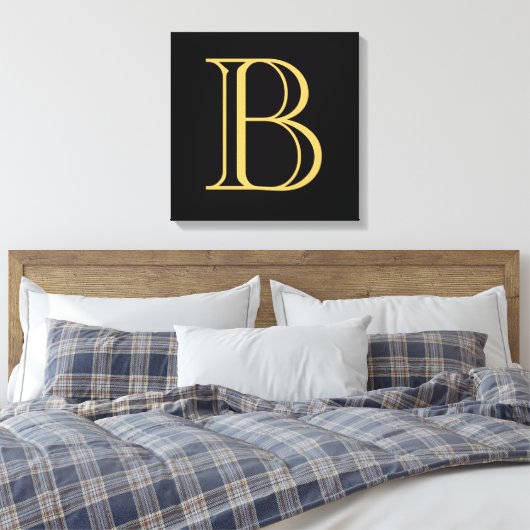 Zwart Goud Kleur Monogram Professionele Kalligrafi Canvas Afdruk (Insitu (Slaapkamer))