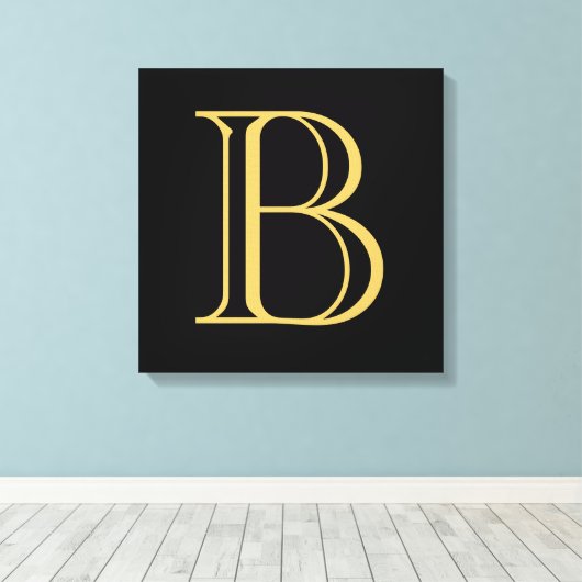 Zwart Goud Kleur Monogram Professionele Kalligrafi Canvas Afdruk (Insitu (Houten vloer))